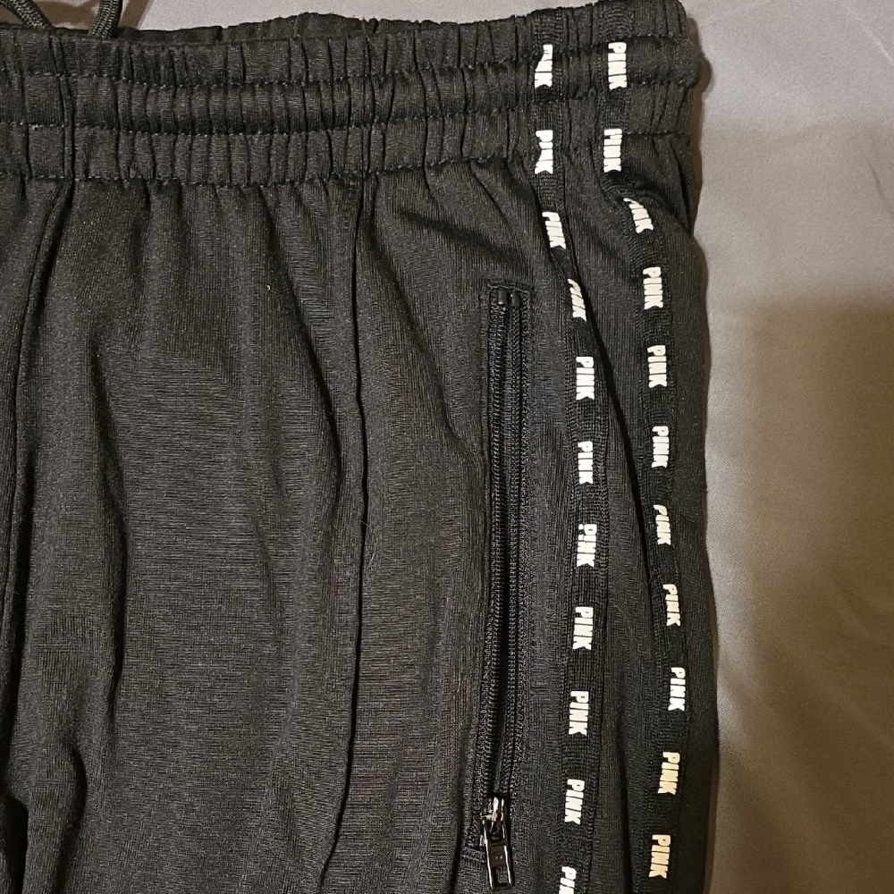 PINK Victoria's Secret Black Joggers with Pink Down Front Sides. - Picture 4 of 11